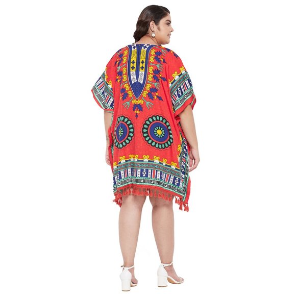Dashiki Printed Red Polyester Short Caftan Tunic Dress for Women by Gypsie Blu - Picture 6 of 8
